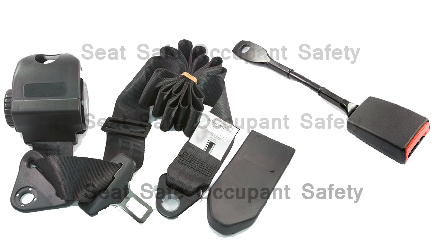 RETRACTABLE 3 BOLT HOLE LAP/SASH SEAT BELT AT 99º SEEN ON PILLAR WITH 250MM CABLE BUCKLE