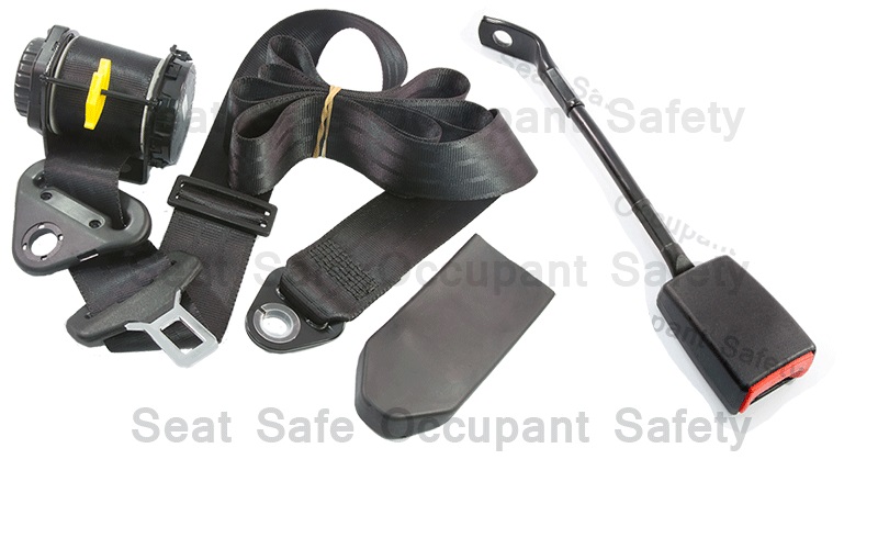 RETRACTABLE 3 BOLT HOLE LAP/SASH SEAT BELT AT 99º SEEN ON PILLAR WITH 350MM CABLE BUCKLE